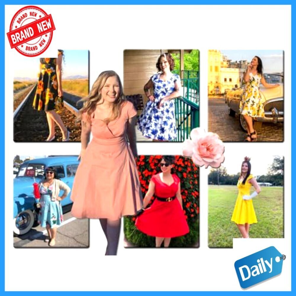 Cap Sleeve Retro Cocktail Swing Dress with Pockets, Tea Length - Picture 6 of 7